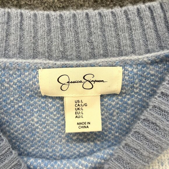 Jessica Simpson Sweater womens Large Blue Cropped Check Soft Oversized - Picture 8 of 15